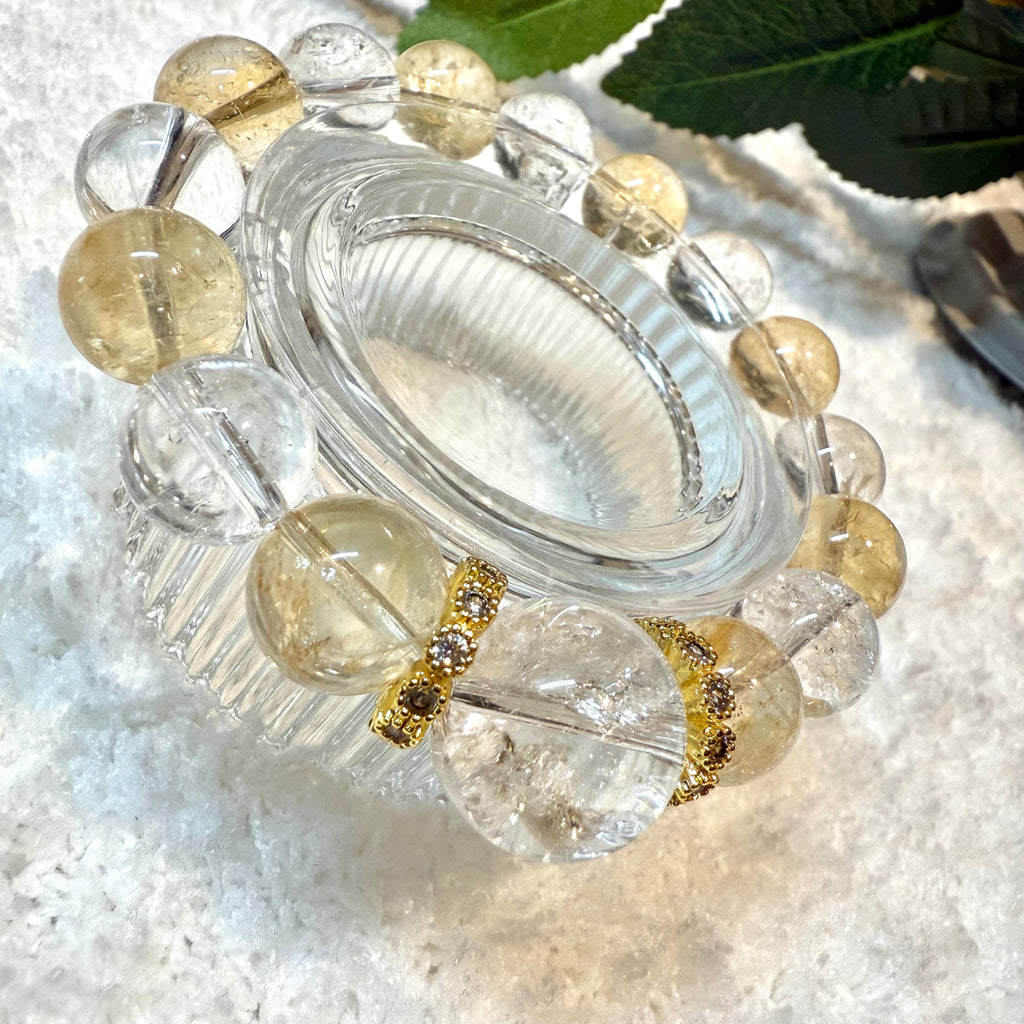 Clear & Yellow Azeztulite Design Crystal Bracelet, 12mm & 14mm