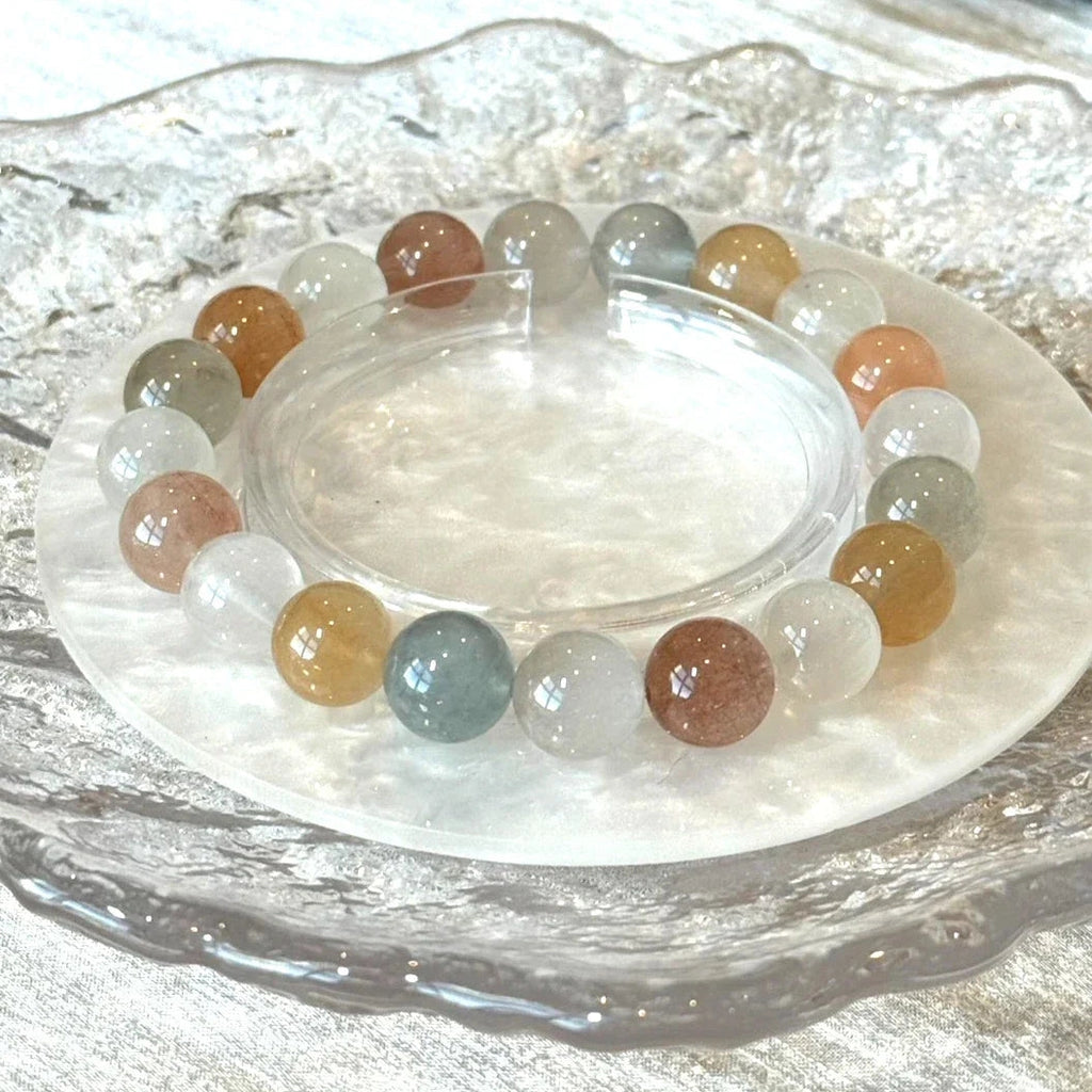 10-10.5mm Candy Rabbit Hair Crystal Beaded Bracelet 14-17cm Adjustable