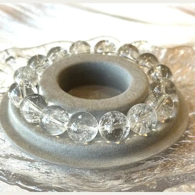 14 mm Natural Clear Azeztulite Quartz Rainbow Play Crystal Bracelet 14-17cm