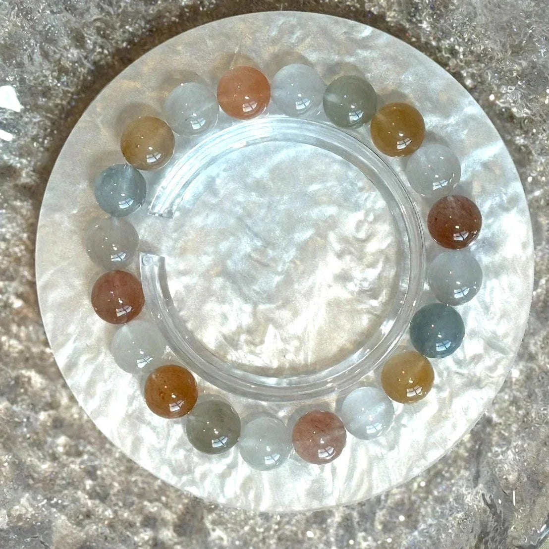 10-10.5mm Candy Rabbit Hair Crystal Beaded Bracelet 14-17cm Adjustable