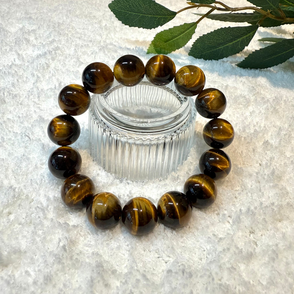 Natural Tiger’s Eye Gemstone Bracelet, 14mm