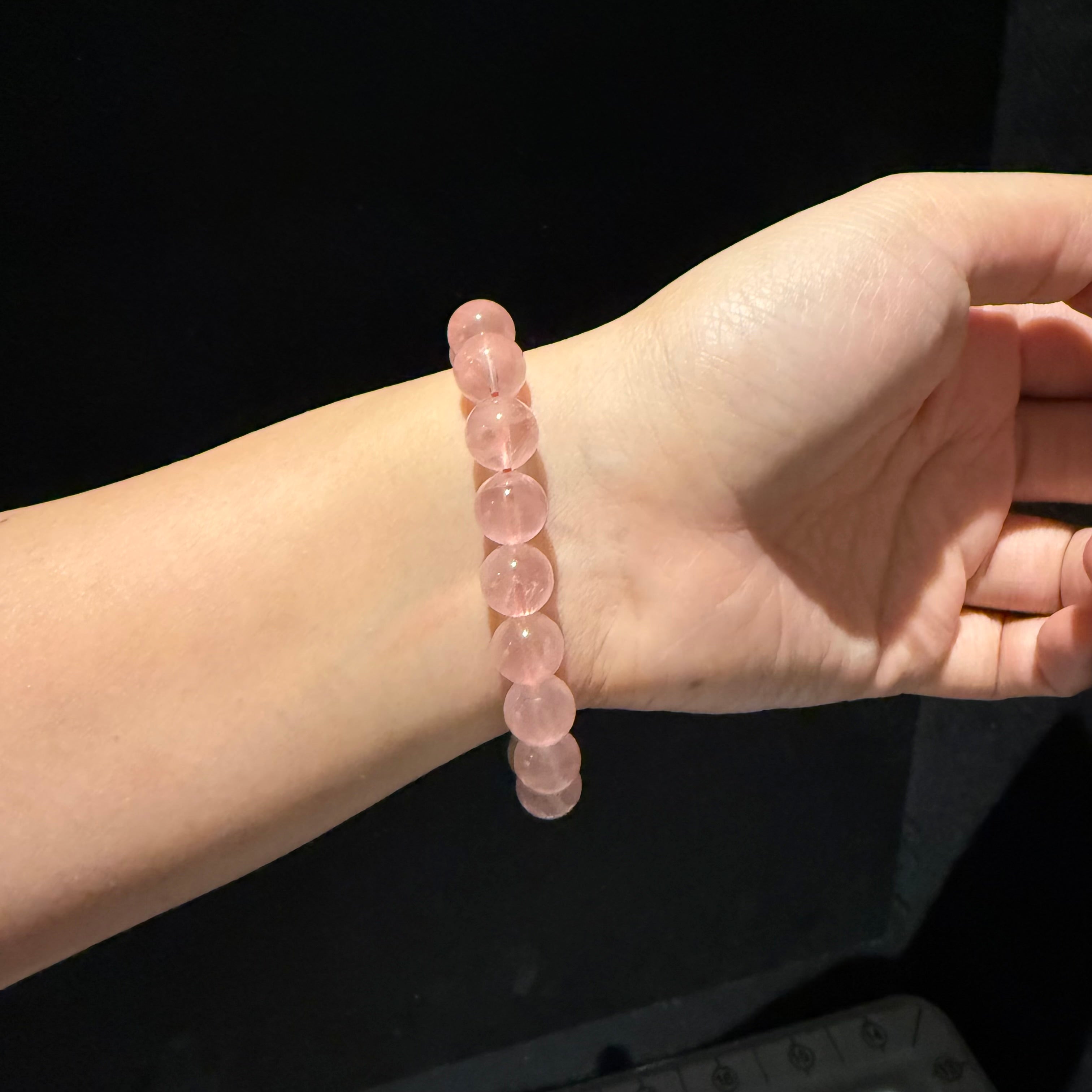 Madagascar Rose Quartz Bracelet, 11.5mm/13.5mm at Aura Crystals Bracelet Online Store