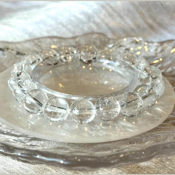 12 mm Clear Natural Azeztulite Quartz Rainbow Play Crystal Bracelet 14-17cm