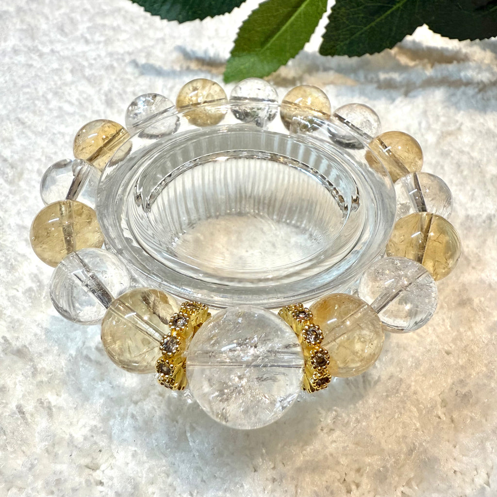 Clear & Yellow Azeztulite Design Crystal Bracelet, 12mm & 14mm