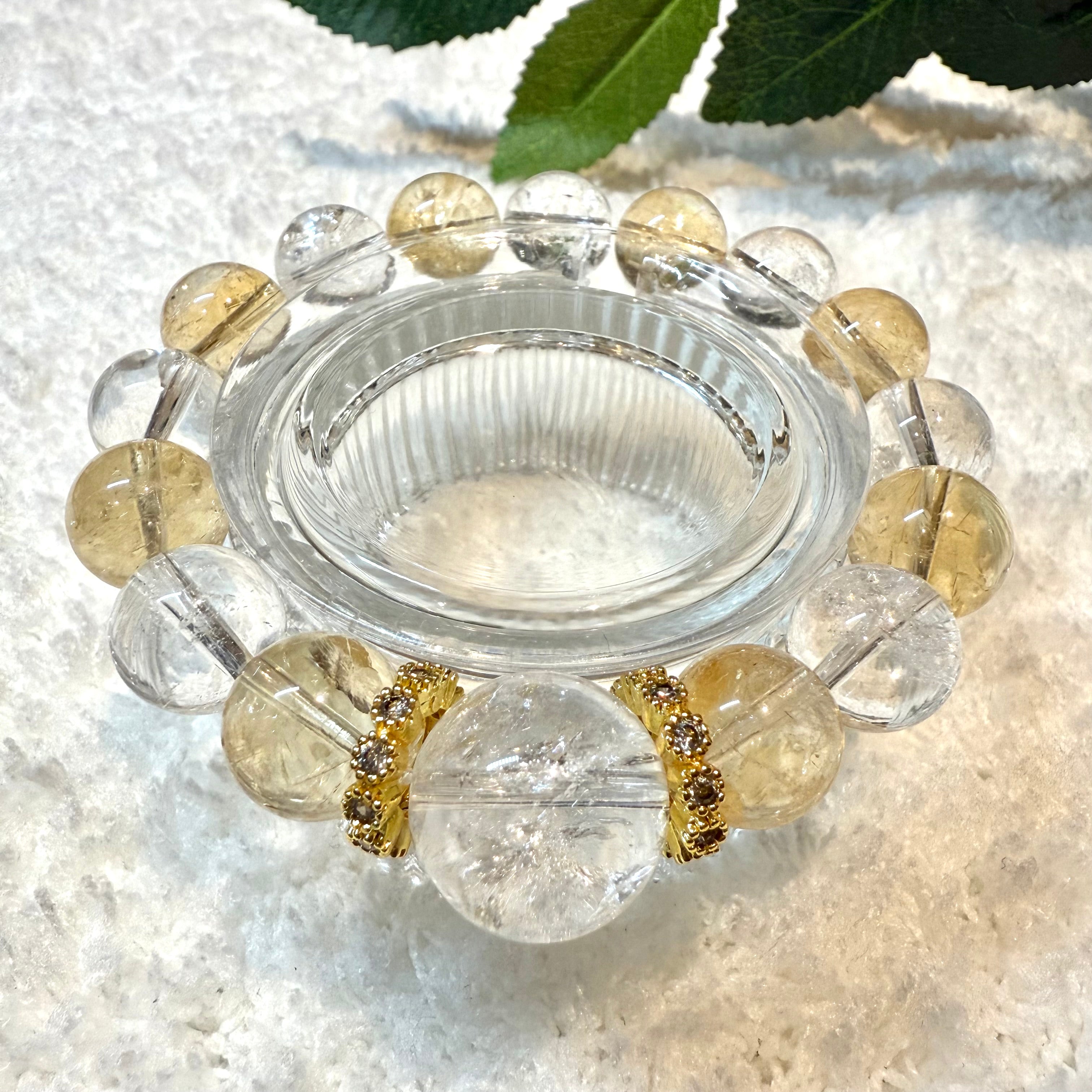 Clear & Yellow Azeztulite Design Crystal Bracelet, 12mm & 14mm