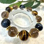 Blue & Yellow Tiger Eye, Smoky Quartz Design Crystal Bracelet – 14mm
