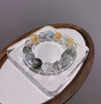 Golden Rutilated Quartz & Elestial Quartz Rainbow-Play Design Bracelet  17mm-18mm