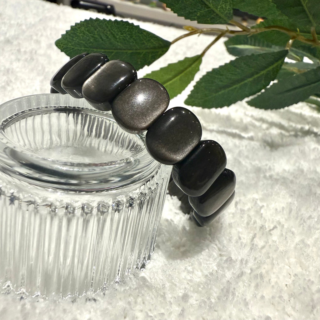 Natural Silver Obsidian Gemstone Bracelet, 14mm x 6mm (suit 17cm)