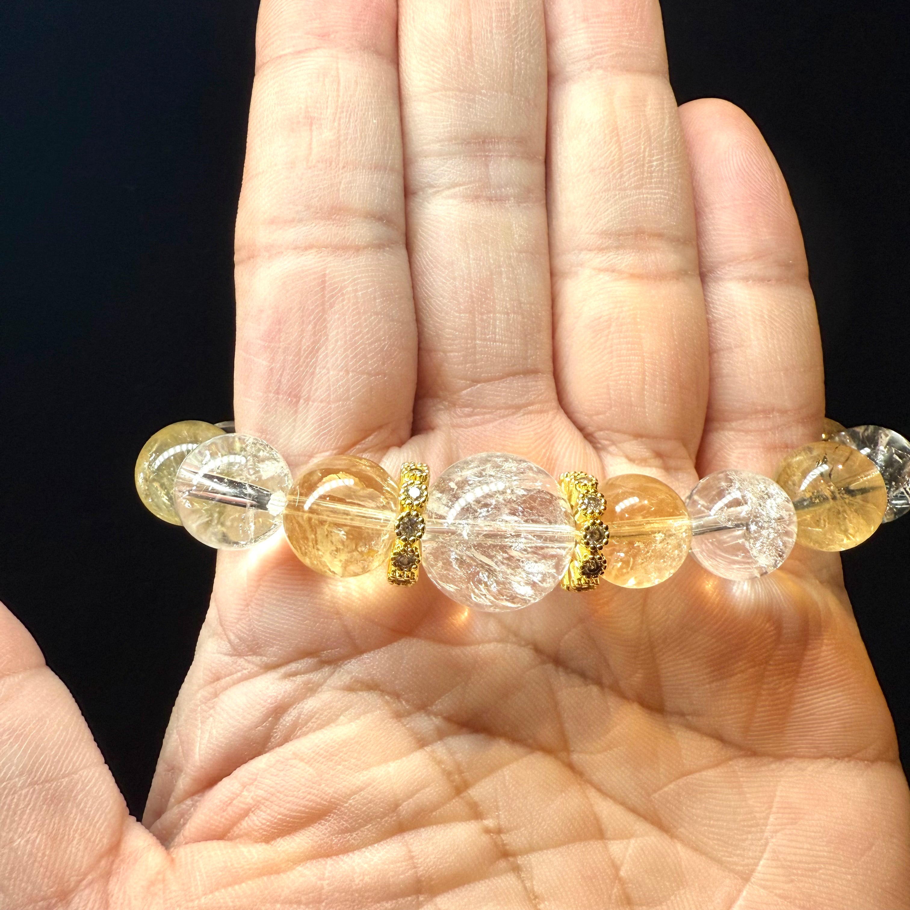 Clear & Yellow Azeztulite Design Crystal Bracelet, 12mm & 14mm