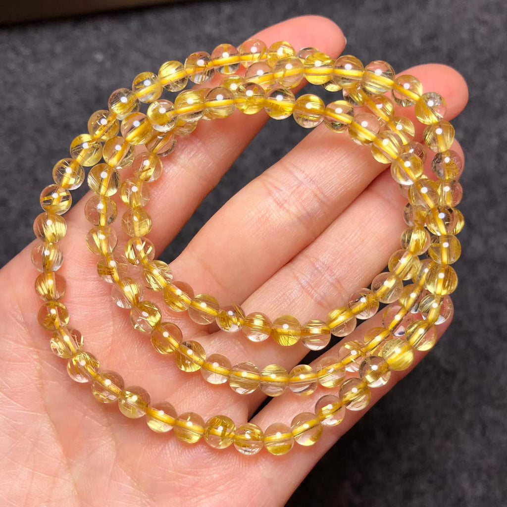 Brazilian Titanium & Golden Rutilated Quartz 3-Wrap Bracelet – 5.5mm
