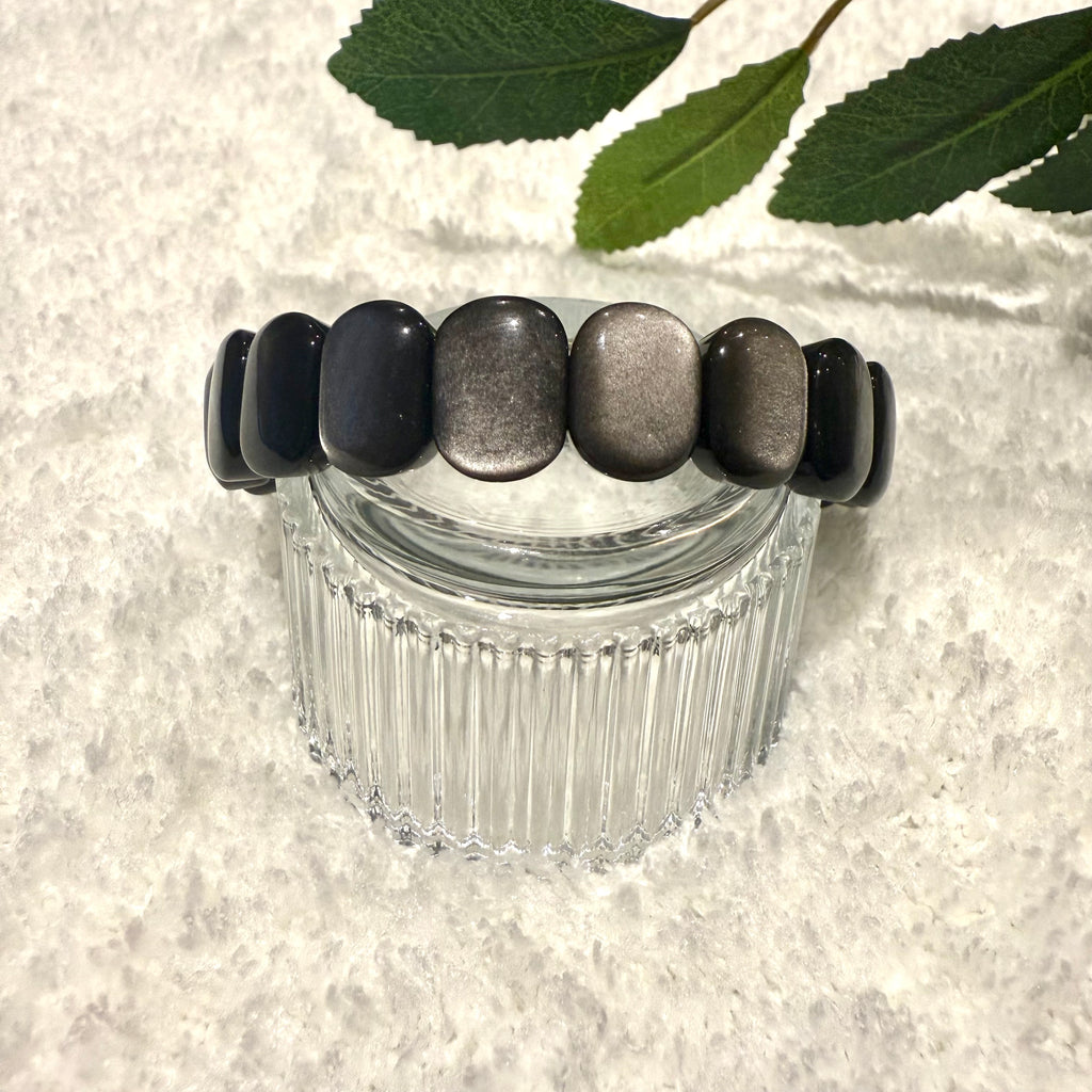 Natural Silver Obsidian Gemstone Bracelet, 14mm x 6mm (suit 17cm)