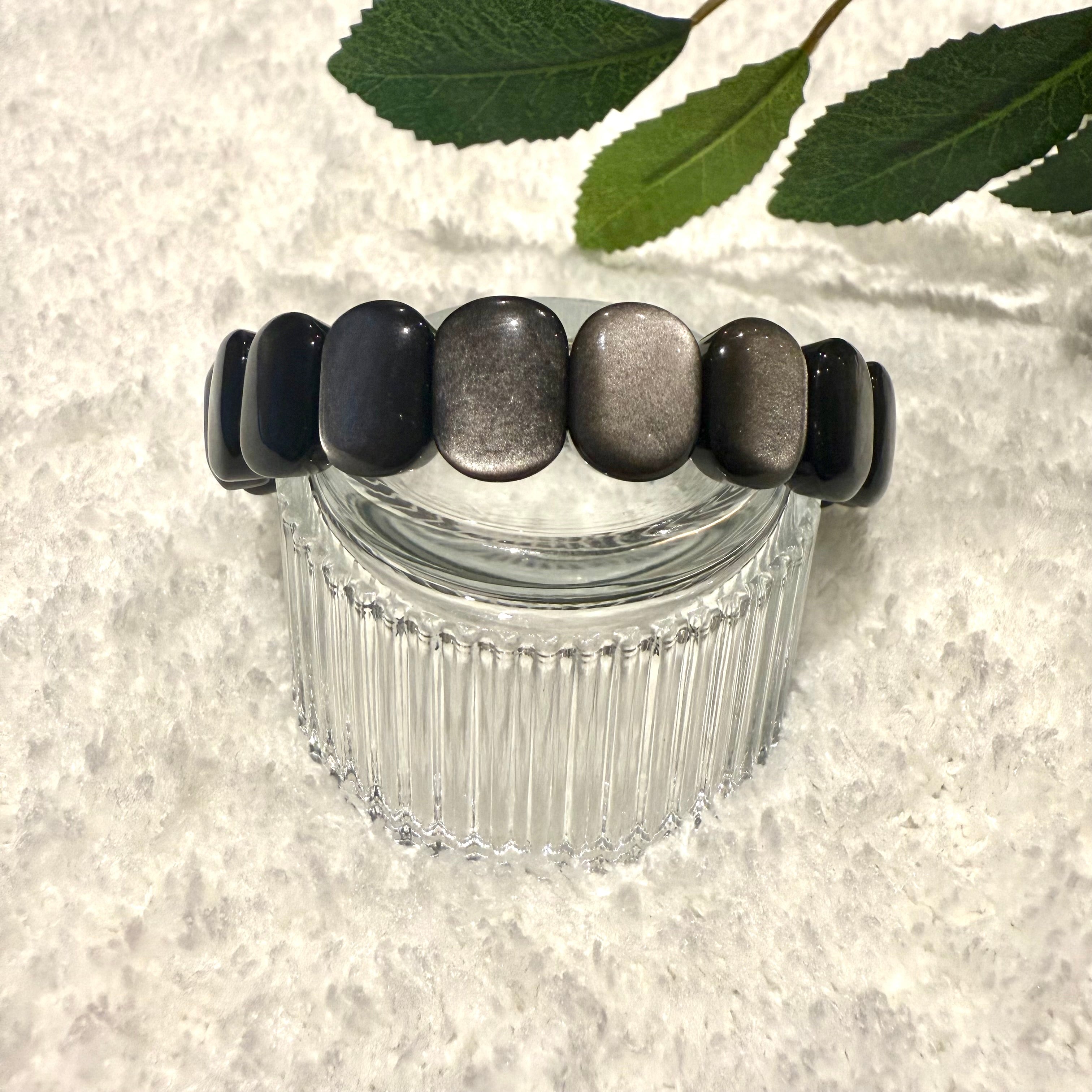 Natural Silver Obsidian Gemstone Bracelet, 14mm x 6mm (suit 17cm)