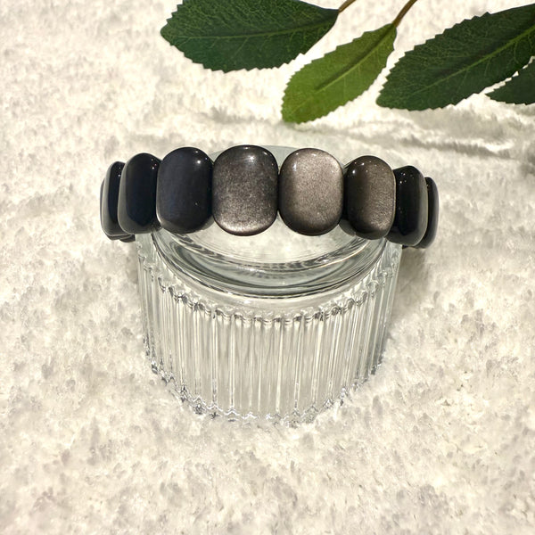 Natural Silver Obsidian Gemstone Bracelet, 14mm x 6mm (suit 17cm)