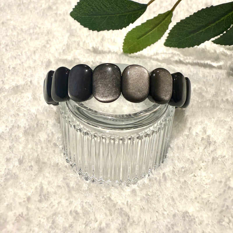 Natural Silver Obsidian Gemstone Bracelet, 14mm x 6mm (suit 17cm)
