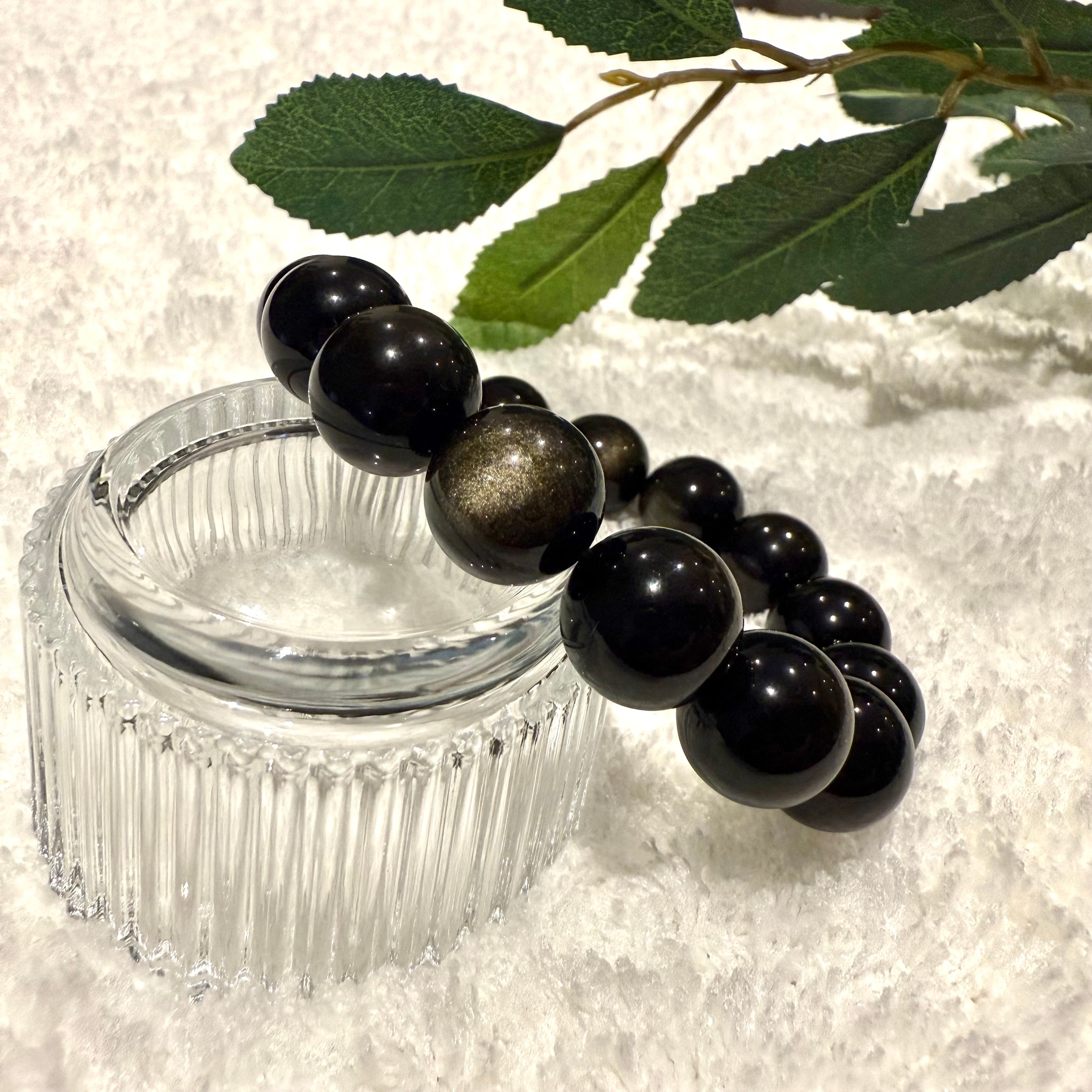 Natural Gold Obsidian Gemstone Bracelet, 14mm