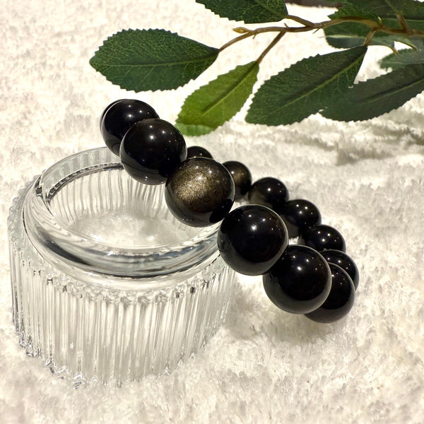 Natural Gold Obsidian Gemstone Bracelet, 14mm