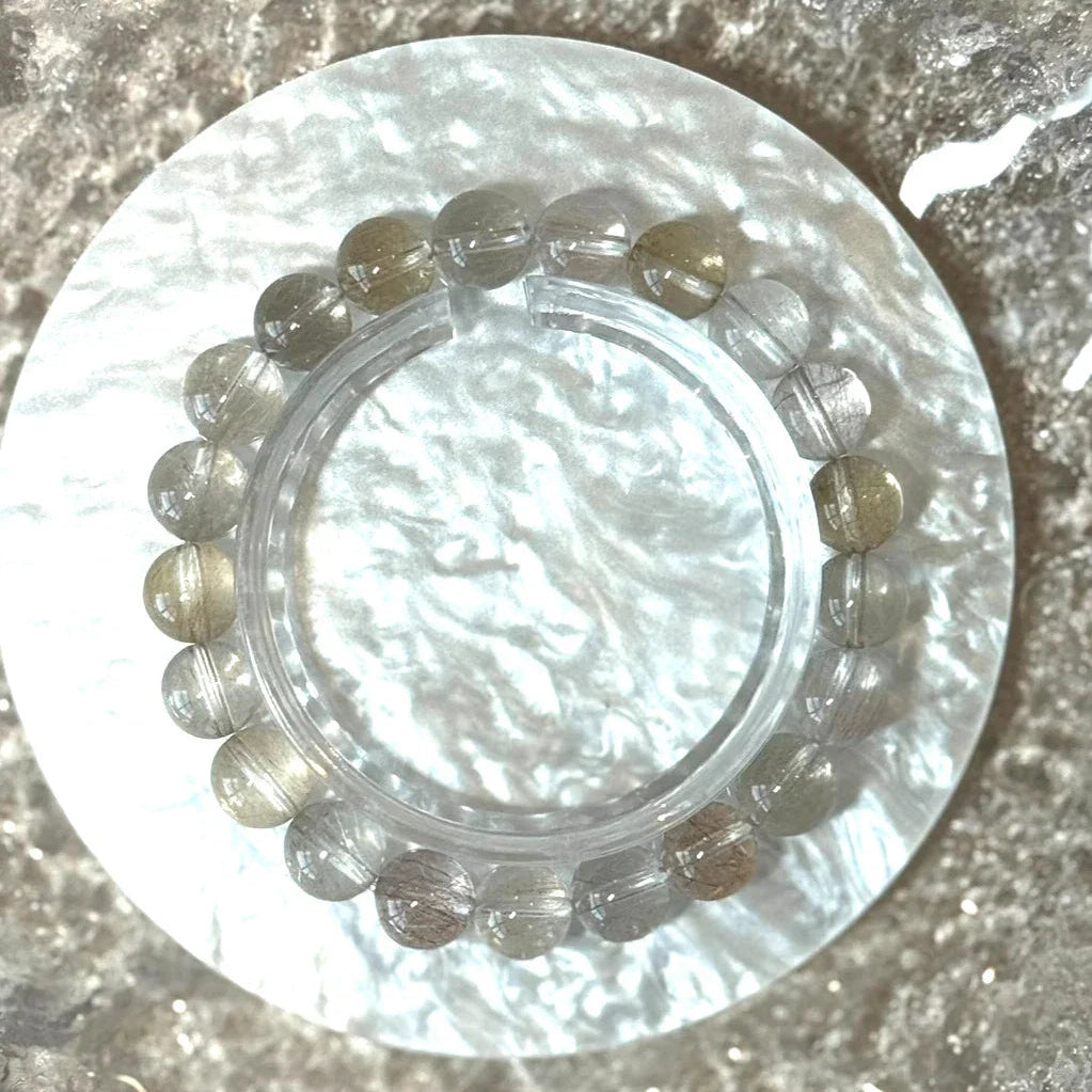 9–9.5 mm Ice Rabbit Hair Quartz Crystal Beaded Bracelet 14-17cm Adjustable