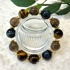 Blue & Yellow Tiger Eye, Smoky Quartz Design Crystal Bracelet – 14mm