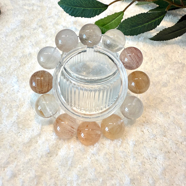 Candy Rabbit Hair Quartz with Cat Eyes Crystal Bracelet, 16.5 -17mm