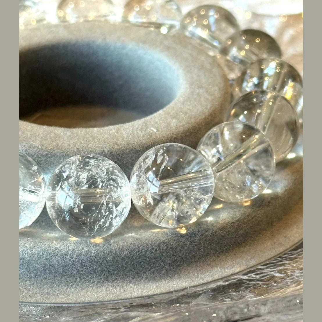 14 mm Natural Clear Azeztulite Quartz Rainbow Play Crystal Bracelet 14-17cm