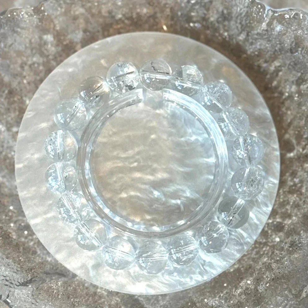 12 mm Clear Natural Azeztulite Quartz Rainbow Play Crystal Bracelet 14-17cm