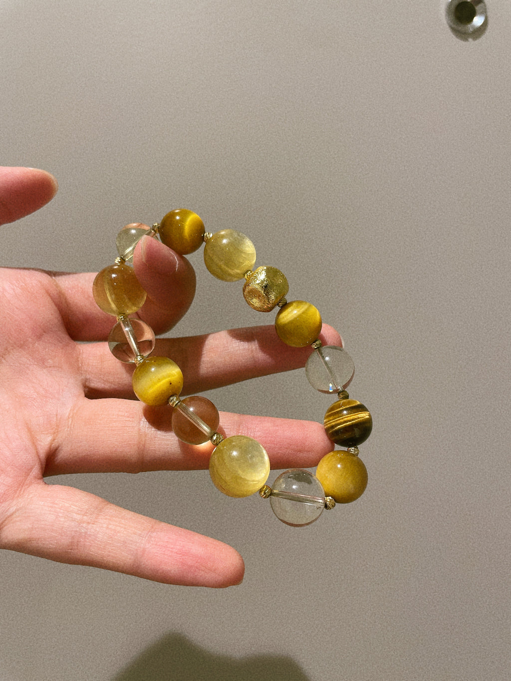 Gold Lepidolite, Citrine, Gold Tiger Eyes& Yellow Tiger Eyes at Aura Crystals Bracelet Online Store