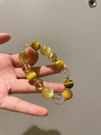 Gold Lepidolite, Citrine, Gold Tiger Eyes& Yellow Tiger Eyes at Aura Crystals Bracelet Online Store