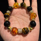 Piebald Amber, Tiger Eye & Obsidian Crystal Bracelet – 17cm (14mm)