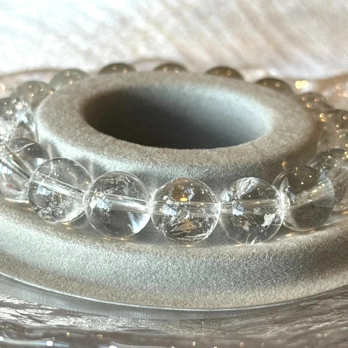 12 mm Clear Natural Azeztulite Quartz Rainbow Play Crystal Bracelet 14-17cm