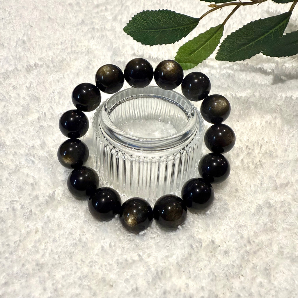 Natural Gold Obsidian Gemstone Bracelet, 14mm