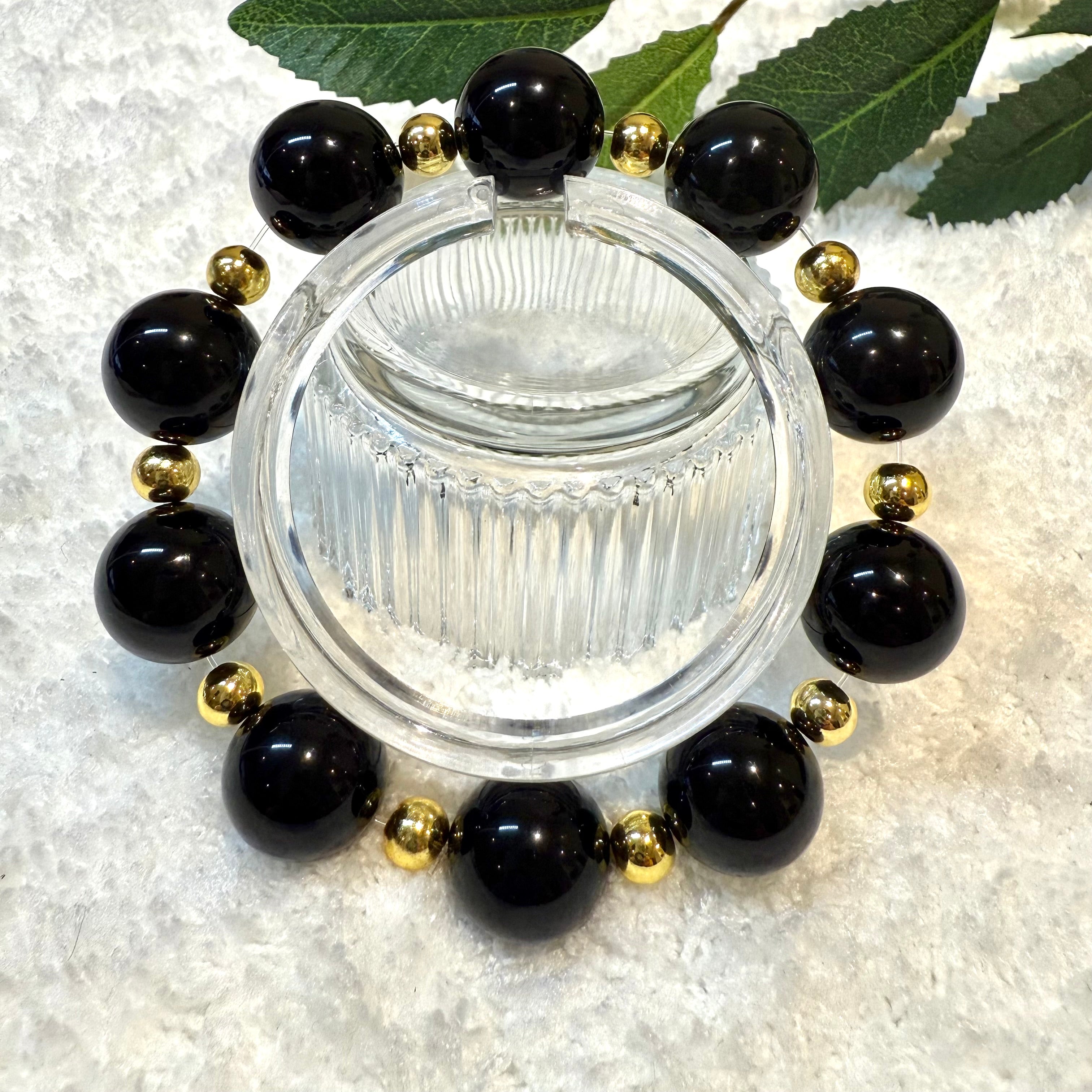 Black Obsidian Gemstone Bracelet, 14mm