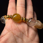 Golden Rutilated Quartz & Elestial Quartz Rainbow-Play Design Bracelet  17mm-18mm