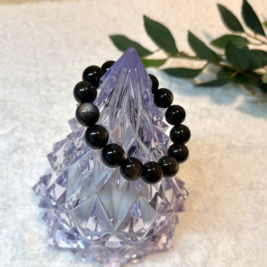 Natural Silver Obsidian Gemstone Bracelet, 14mm
