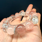 Rose Quartz, Strawberry Quartz & Azeztulite Rainbow Play 16cm Crystal Bracelet, 14mm