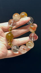 Golden Rutilated Quartz & Elestial Quartz Rainbow-Play Design Bracelet  17mm-18mm