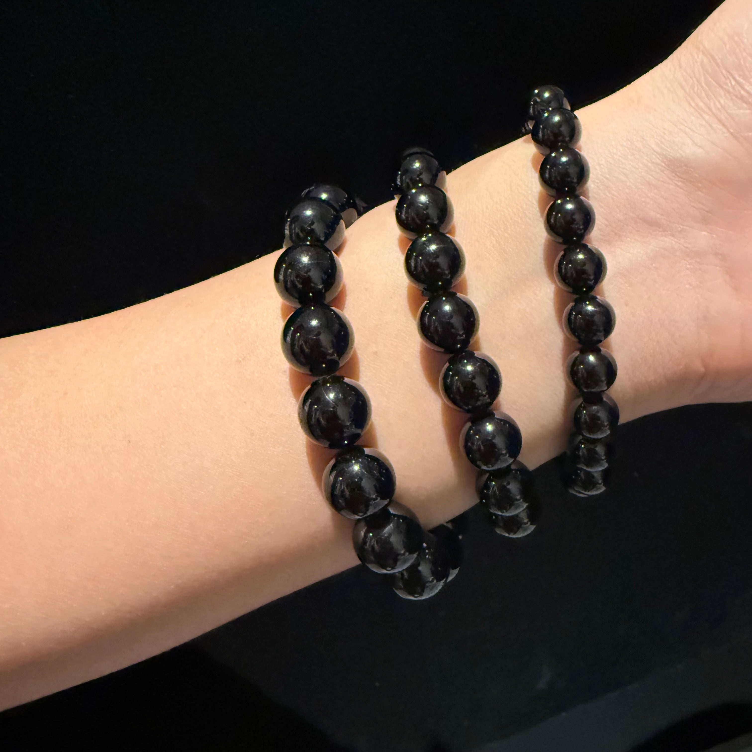 Black Tourmaline Bracelet, 8mm / 10mm / 12mm at Aura Crystals Bracelet Online Store