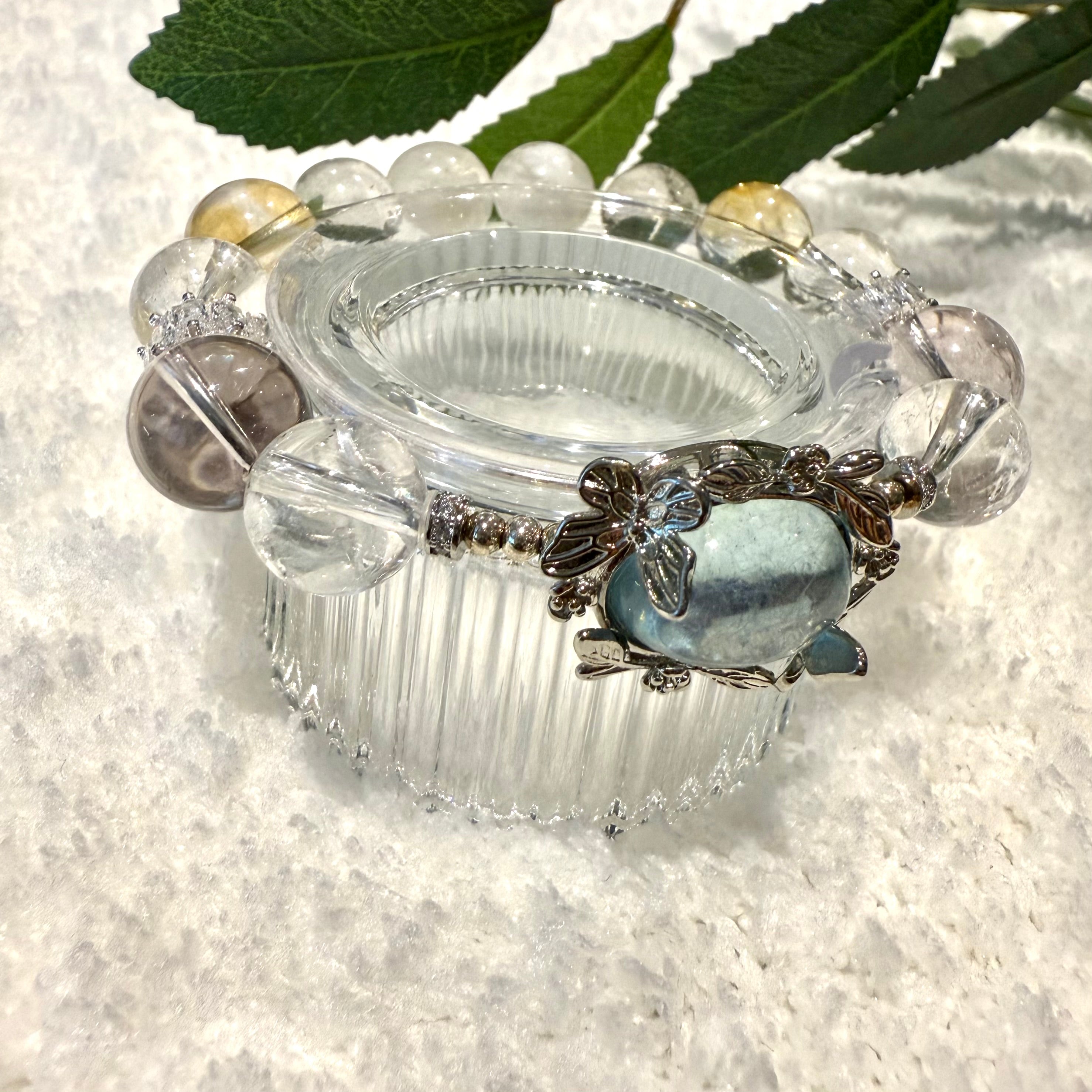 Aquamarine, Amethyst, Yellow & Clear Azeztulite, Green Garden, Snow Phantom Quartz 16cm Bracelet, 11.5-12.5mm