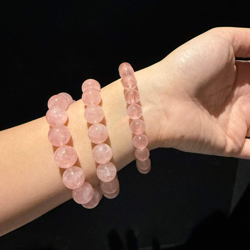 Madagascar Rose Quartz Bracelet, 11.5mm/13.5mm at Aura Crystals Bracelet Online Store