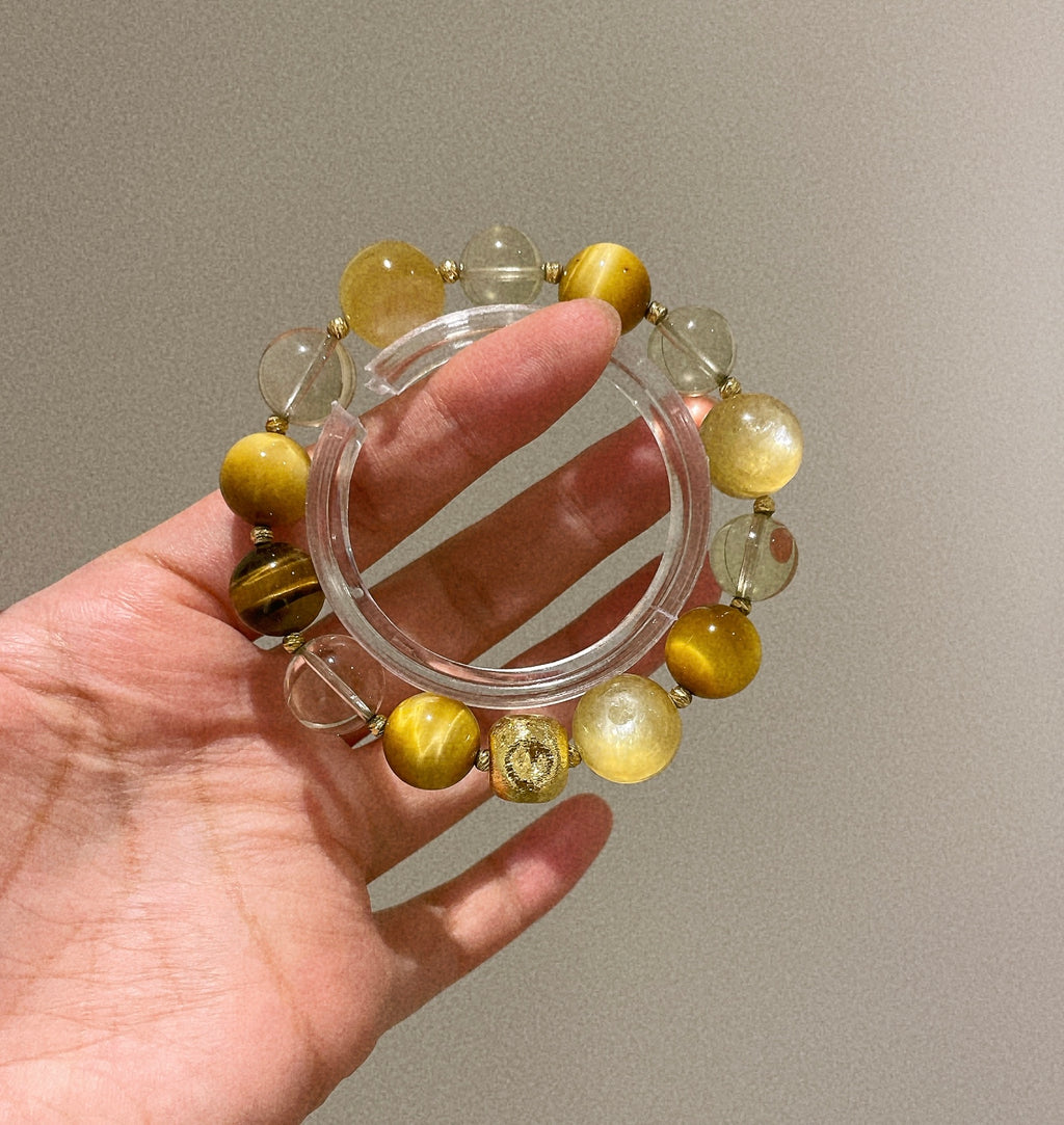 Gold Lepidolite, Citrine, Gold Tiger Eyes& Yellow Tiger Eyes at Aura Crystals Bracelet Online Store