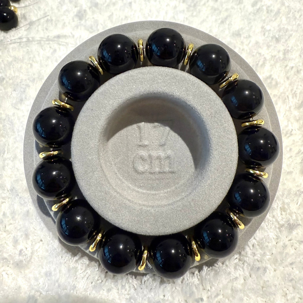 Black Obsidian Gemstone Bracelet, 14mm