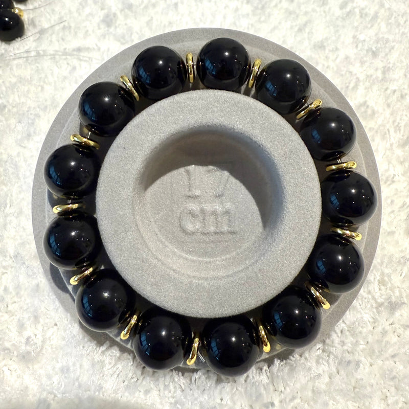 Black Obsidian Gemstone Bracelet, 14mm