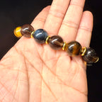 Blue & Yellow Tiger Eye, Smoky Quartz Design Crystal Bracelet – 14mm