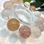 Candy Rabbit Hair Quartz with Cat Eyes Crystal Bracelet, 16.5 -17mm