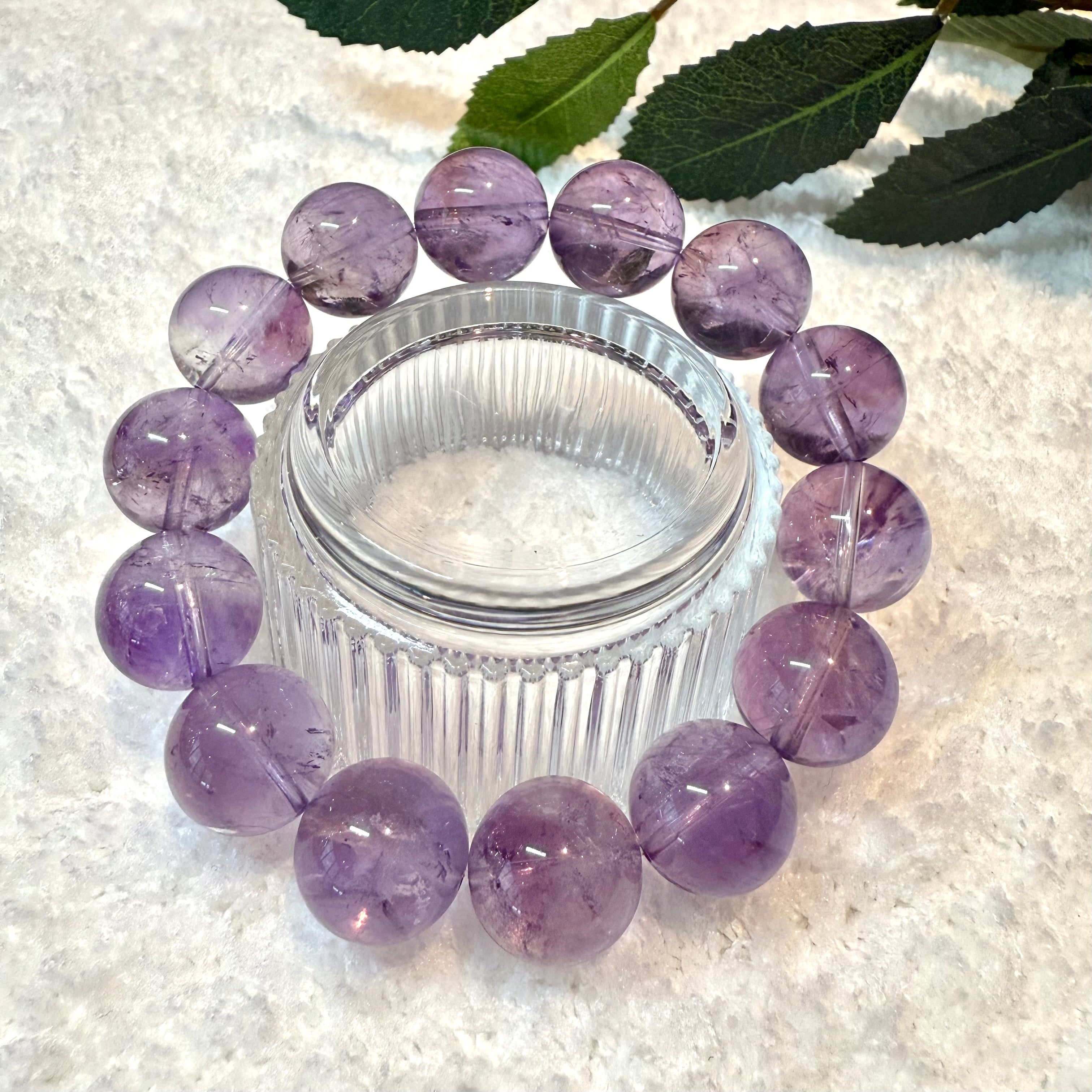 Azeztulite Amethyst Crystal Bracelet, 14.5-15mm
