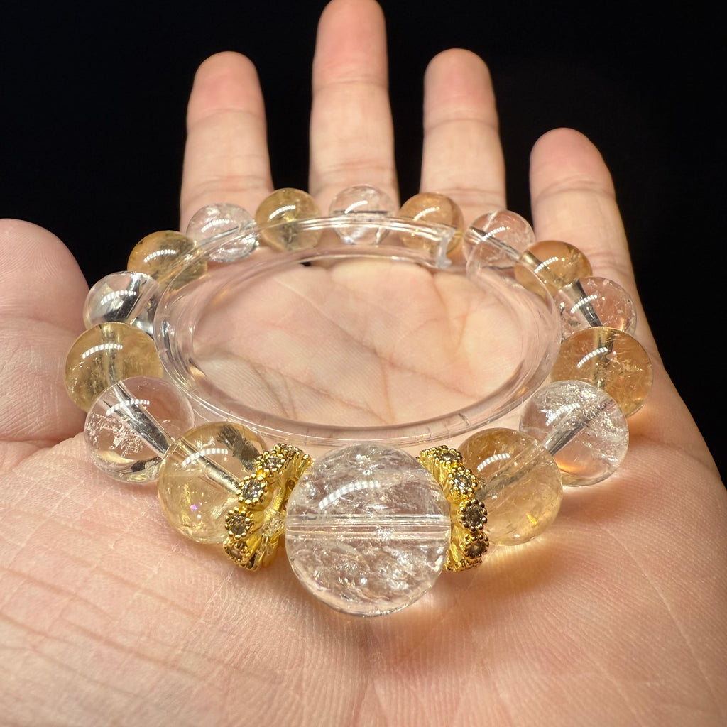 Clear & Yellow Azeztulite Design Crystal Bracelet, 12mm & 14mm