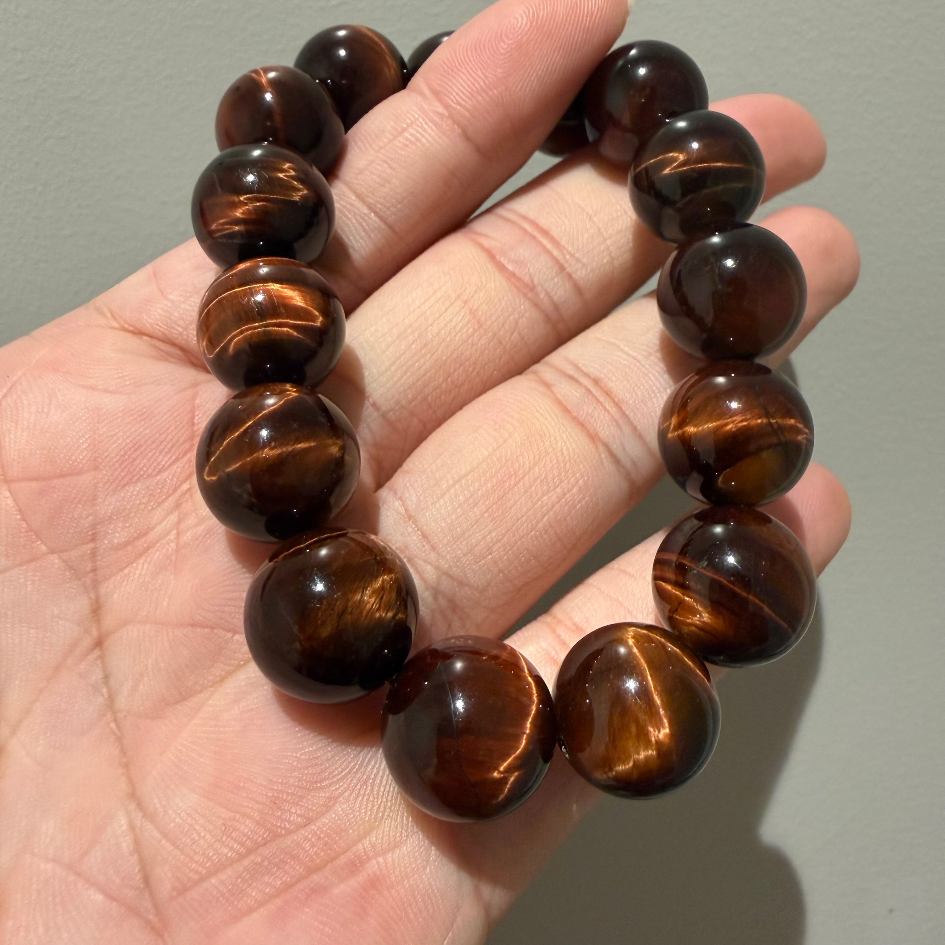 Red Tiger’s Eye Gemstone Bracelet, 12mm, 14mm