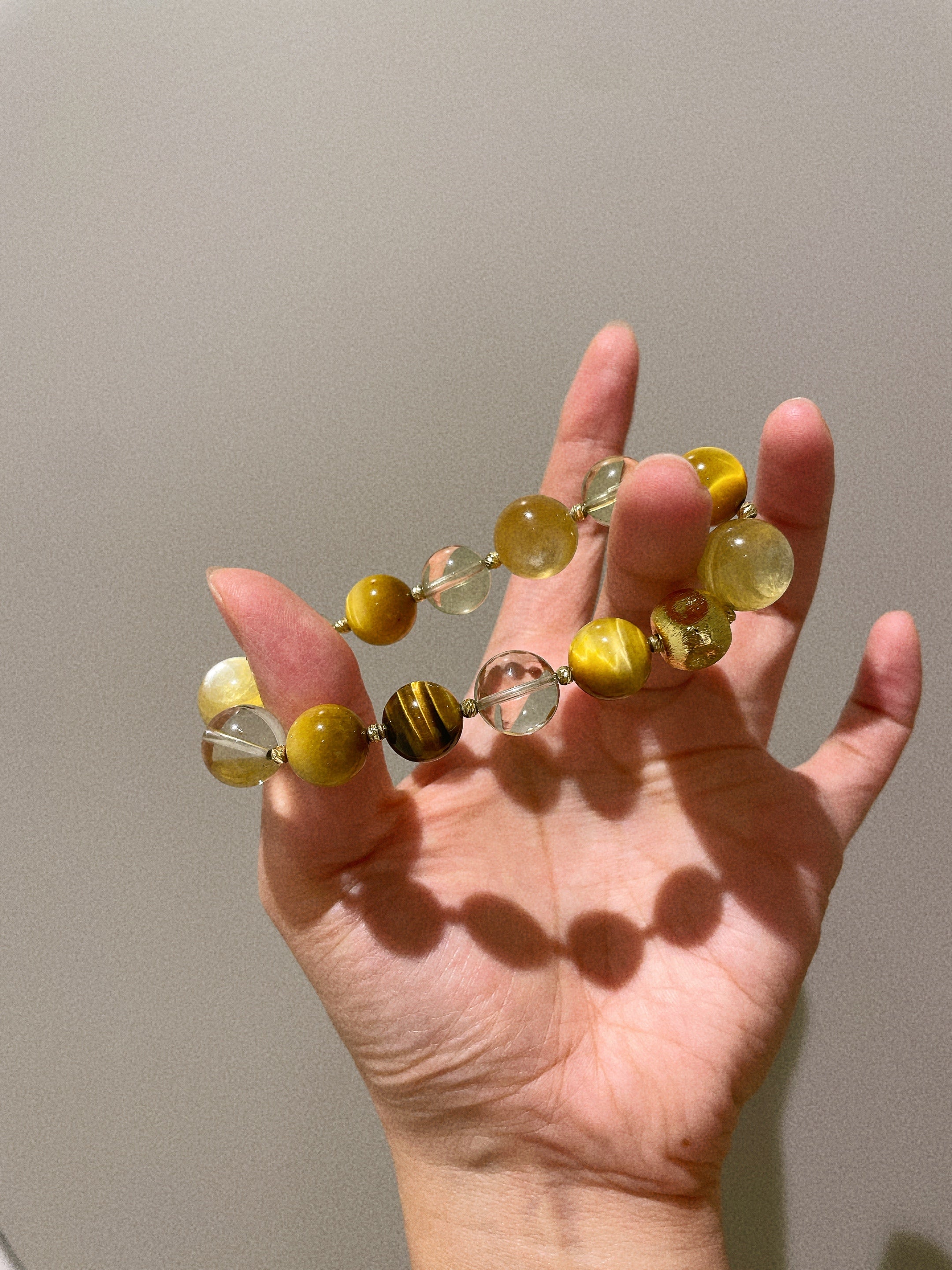 Gold Lepidolite, Citrine, Gold Tiger Eyes& Yellow Tiger Eyes at Aura Crystals Bracelet Online Store