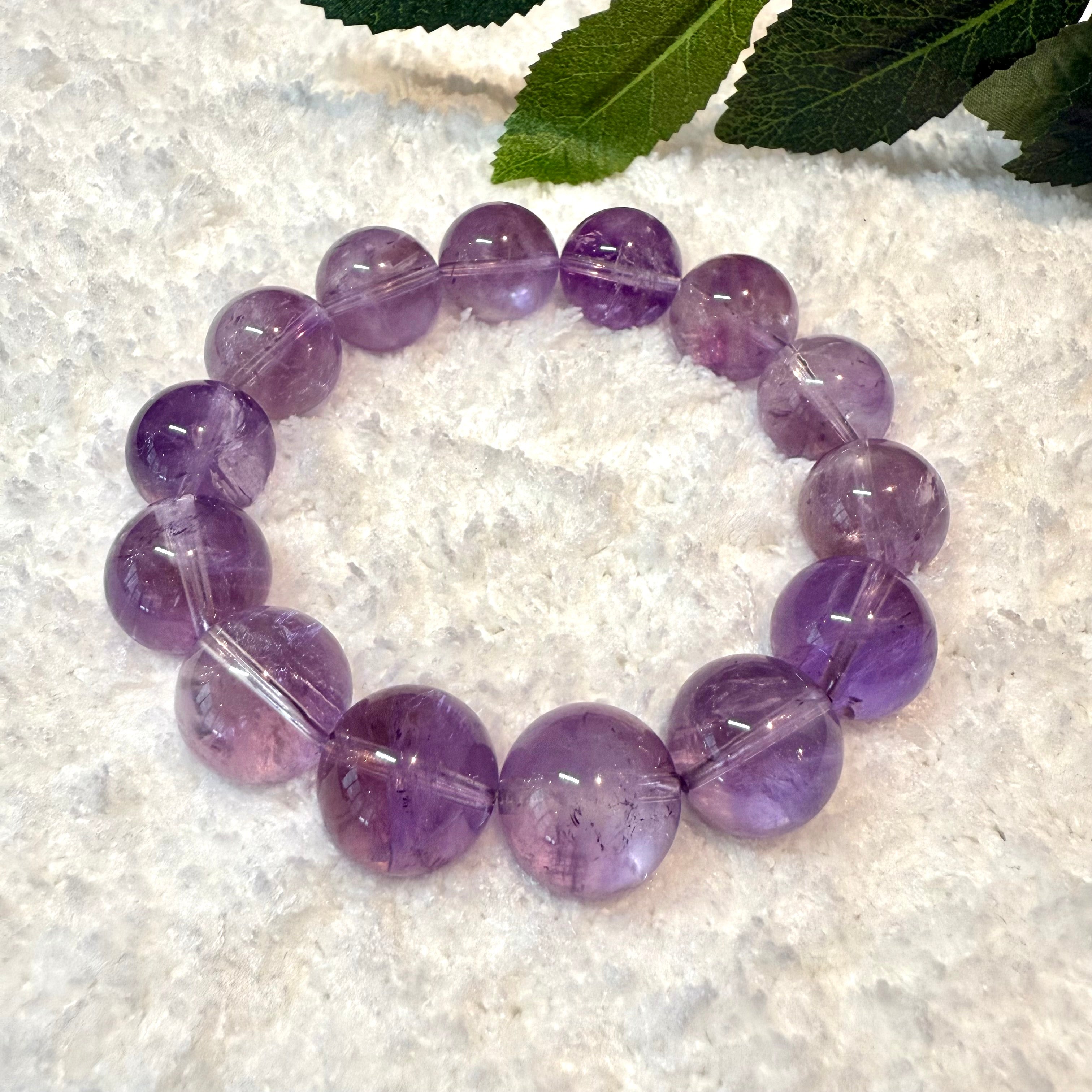 Azeztulite Amethyst Crystal Bracelet, 14.5-15mm