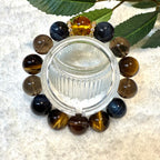 Blue & Yellow Tiger Eye, Smoky Quartz and Piebald Amber Design Crystal Bracelet, 14mm
