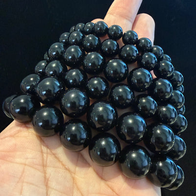 Black Obsidian Gemstone Bracelet, 14mm at Aura Crystals Bracelet Online Store